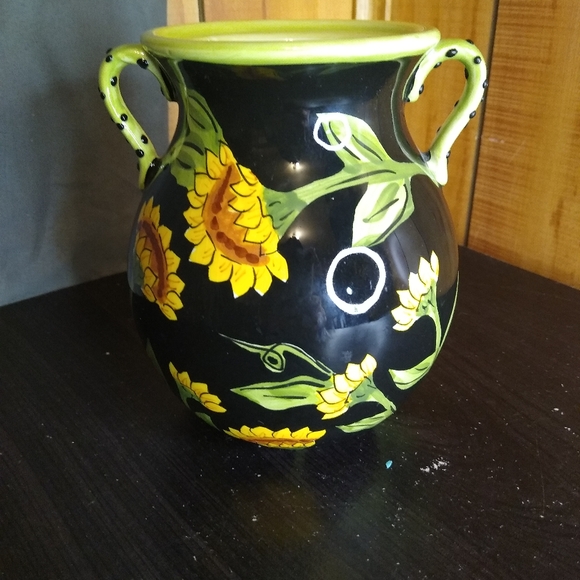 Blue Sky Other - Blue Sky Black Vase with Sunflower Design